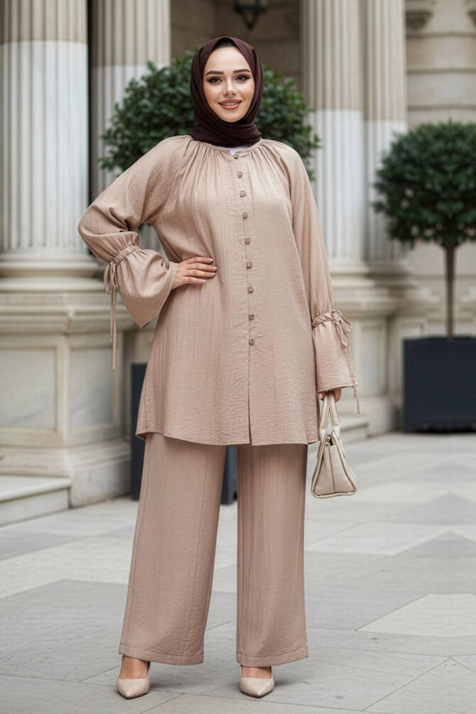 Düğmeli Vizon Tesettür İkili Takım 30451V - 1