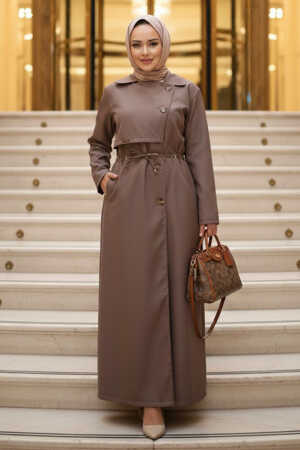 Düğmeli Vizon Tesettür Trençkot 684V 