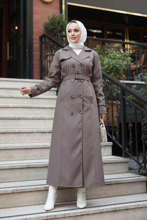 Düğmeli Vizon Tesettür Trençkot 7261V 