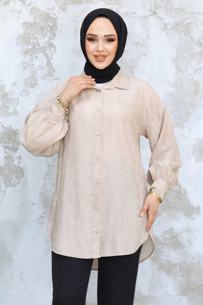 Düğmeli Vizon Tesettür Tunik 10113V - 1