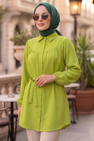 Düğmeli Yeşil Tesettür Tunik 10184Y 