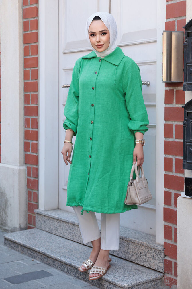 Düğmeli Yeşil Tesettür Tunik 70881Y - NEVA STYLE