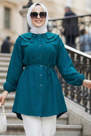 Düğmeli Zümrüt Yeşili Tesettür Tunik 20228ZY 