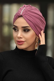 Dusty Rose Hijab Cap Shawl 7526GK - Thumbnail