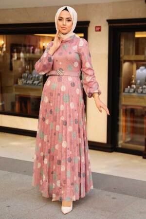 Dusty Rose Hijab Dress 11871GK - Thumbnail