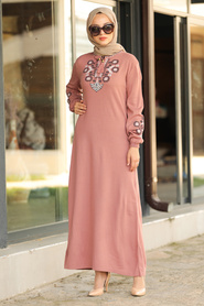 Dusty Rose Hijab Dress 23120GK - Thumbnail