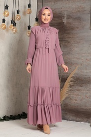 Dusty Rose Hijab Dress 2409GK - Thumbnail