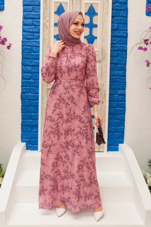 Dusty Rose Hijab Dress 279011GK - NEVA STYLE