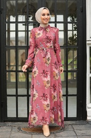 Dusty Rose Hijab Dress 27901GK - Thumbnail