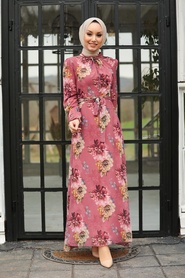 Dusty Rose Hijab Dress 27901GK - Thumbnail