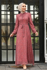 Dusty Rose Hijab Dress 27902GK - Thumbnail