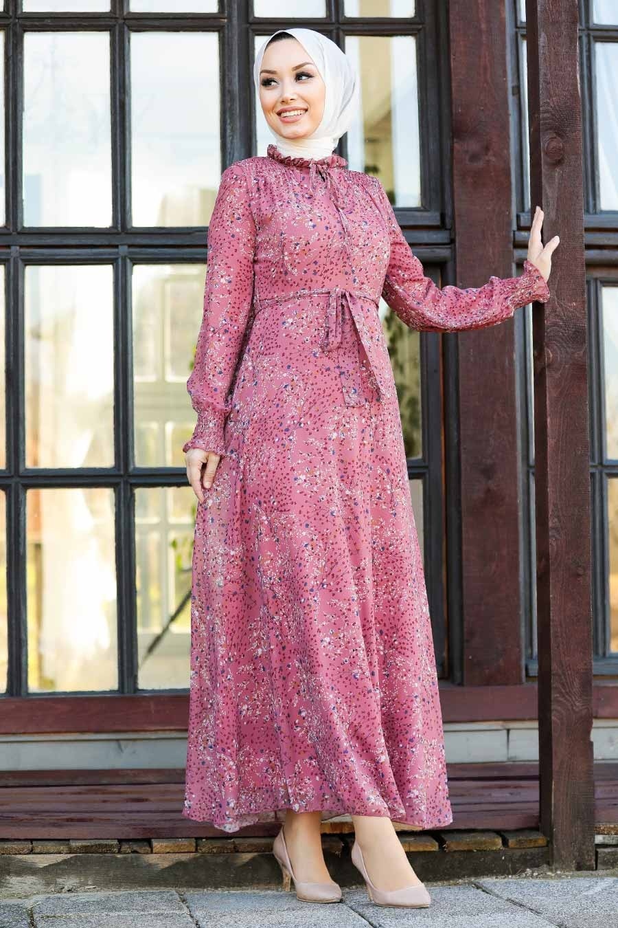 Dusty Rose Hijab Dress 27908GK - tesetturisland.com