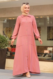Dusty Rose Hijab Dress 3340GK - Thumbnail