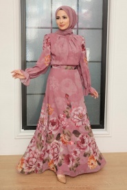 Dusty Rose Hijab Dress 35461GK - Thumbnail