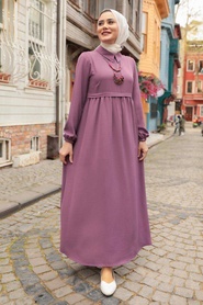 Dusty Rose Hijab Dress 414GK - Thumbnail