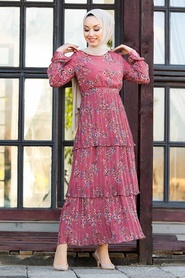 Dusty Rose Hijab Dress 8140GK - Thumbnail