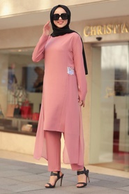 Dusty Rose Hijab Dual Suit Dress 5522GK - Thumbnail