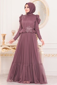 Dusty Rose Hijab Evening Dress 4098GK - Thumbnail