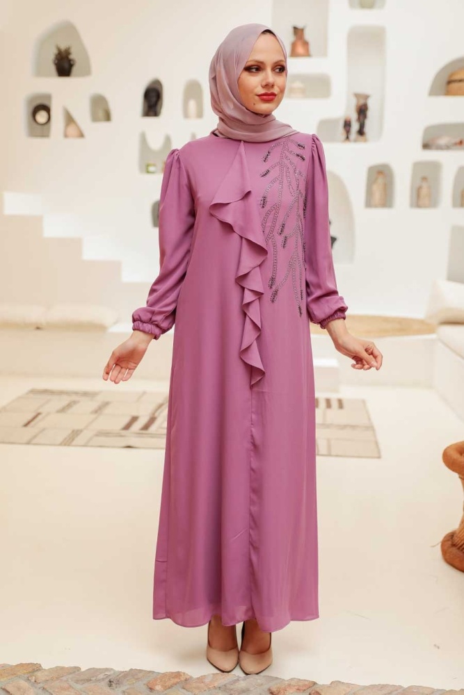Neva Style - Modern Dusty Rose Islamic Long Sleeve Dress 12951GK - 1