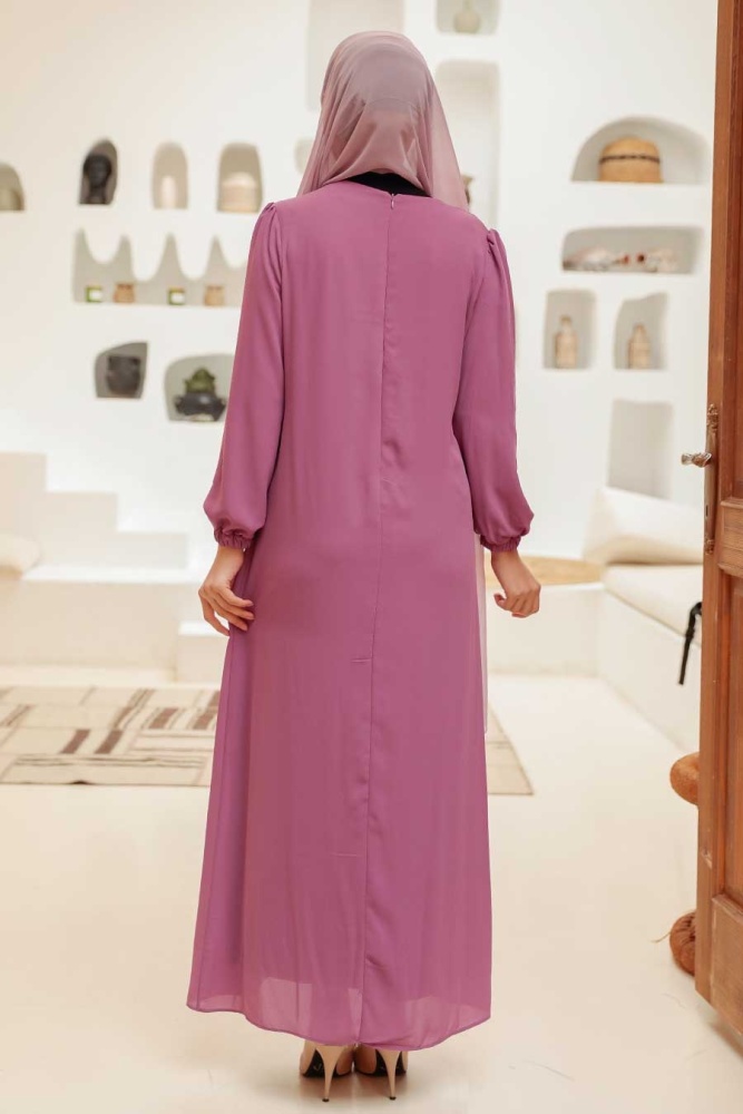 Neva Style - Modern Dusty Rose Islamic Long Sleeve Dress 12951GK - 2