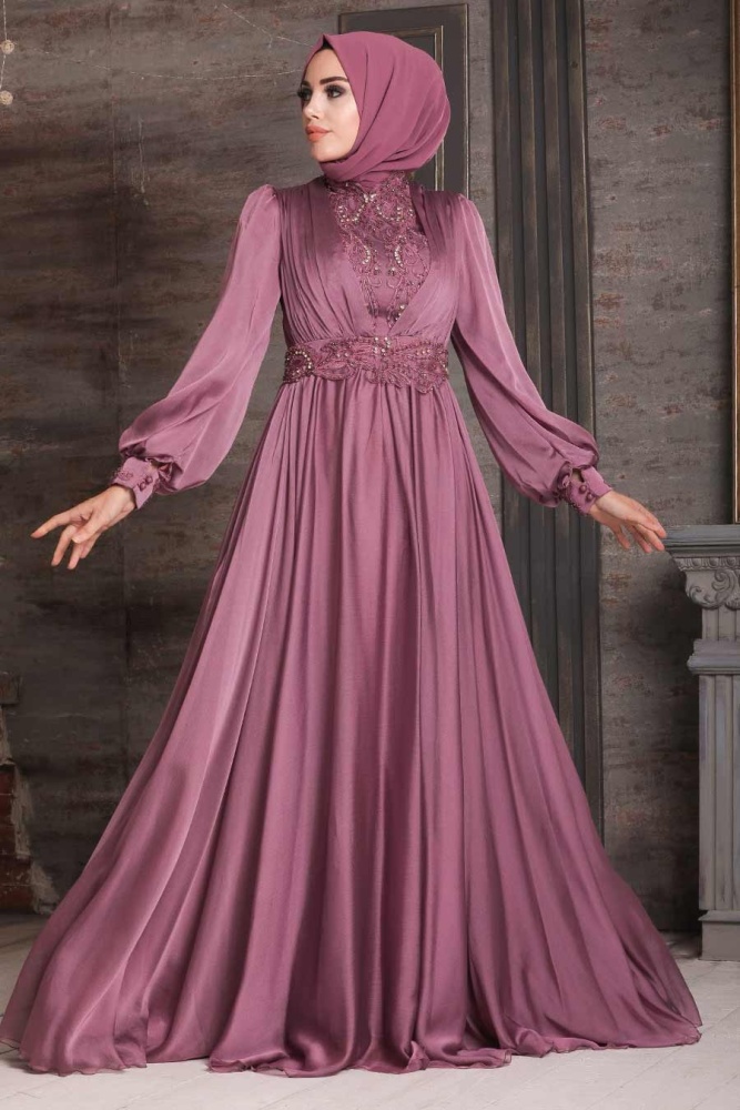 Neva Style - Luxorious Dusty Rose Hijab Evening Dress 21540GK - 1