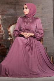 Neva Style - Luxorious Dusty Rose Hijab Evening Dress 21540GK - Thumbnail