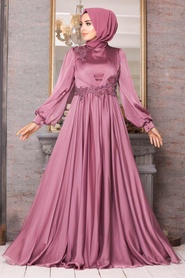 Neva Style - Satin Dusty Rose Islamic Engagement Dress 21630GK - Thumbnail
