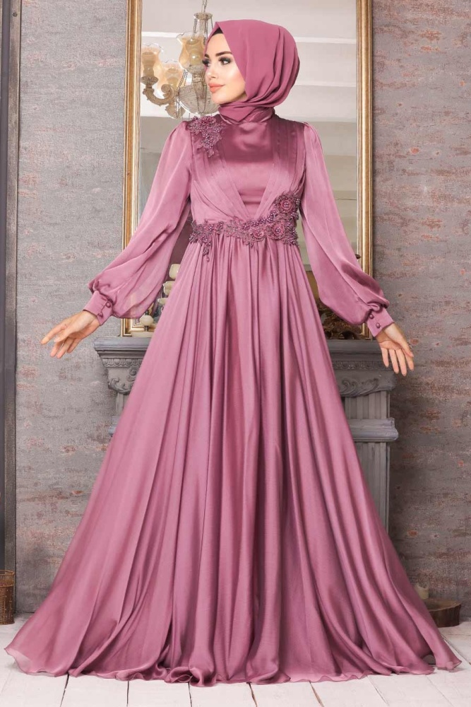 Neva Style - Satin Dusty Rose Islamic Engagement Dress 21630GK - 1