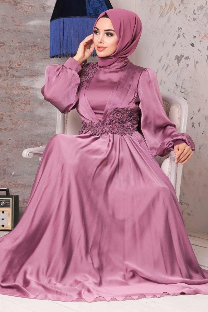 Neva Style - Satin Dusty Rose Islamic Engagement Dress 21630GK - 2