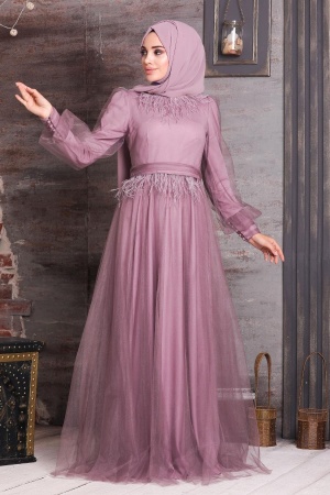 Dusty Rose Hijab Evening Dress 21720GK - 1