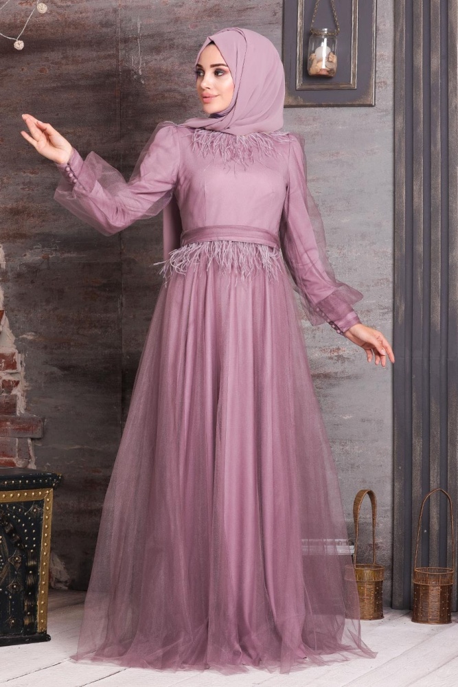 Dusty Rose Hijab Evening Dress 21720GK - 1