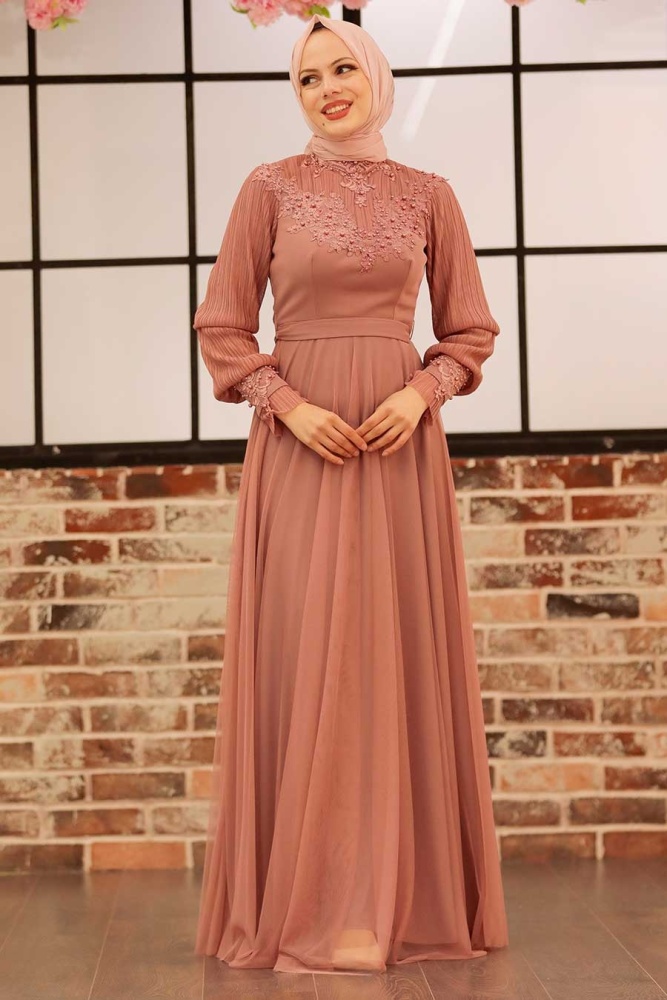 Neva Style - Modern Dusty Rose Islamic Clothing Prom Dress 21780GK - 3