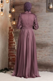Dusty Rose Hijab Evening Dress 21881GK - Thumbnail