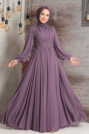Dusty Rose Hijab Evening Dress 21921GK - 1
