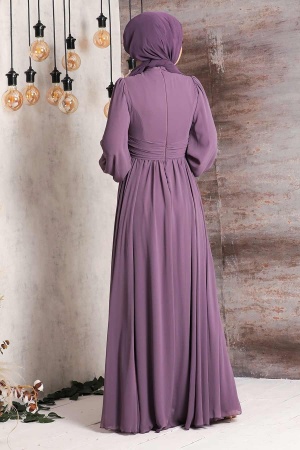 Dusty Rose Hijab Evening Dress 21921GK - 2