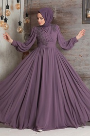 Neva Style - Plus Size Dusty Rose Islamic Clothing Evening Dress 21940GK - Thumbnail