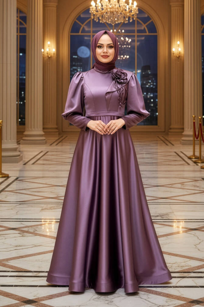 Neva Style - Satin Dusty Rose Muslim Engagement Dress 22080GK - 1