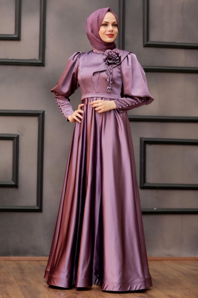 Neva Style - Satin Dusty Rose Muslim Engagement Dress 22080GK - 2