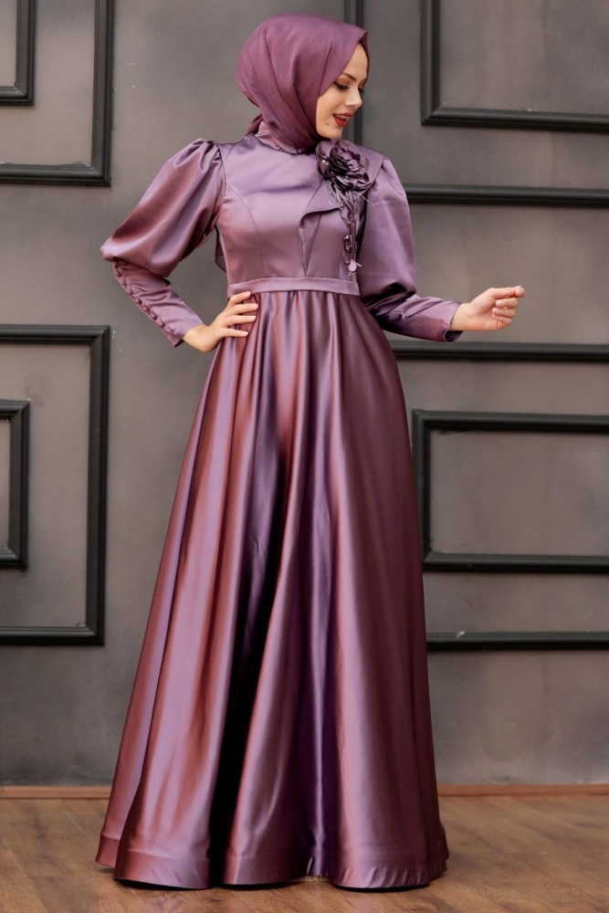 Neva Style - Satin Dusty Rose Muslim Engagement Dress 22080GK - 3