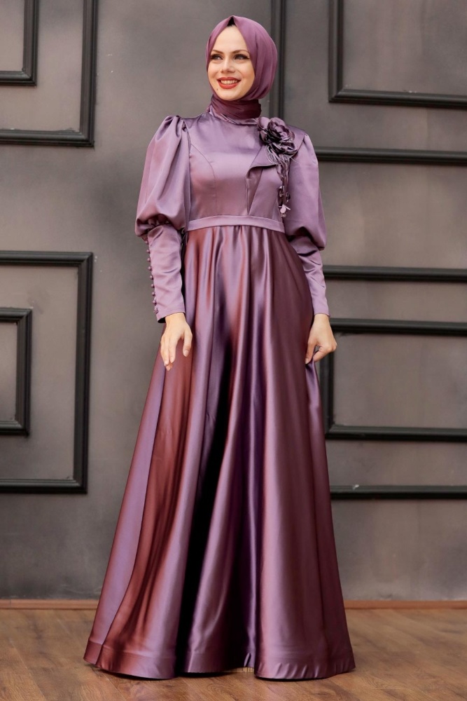 Neva Style - Satin Dusty Rose Muslim Engagement Dress 22080GK - 4