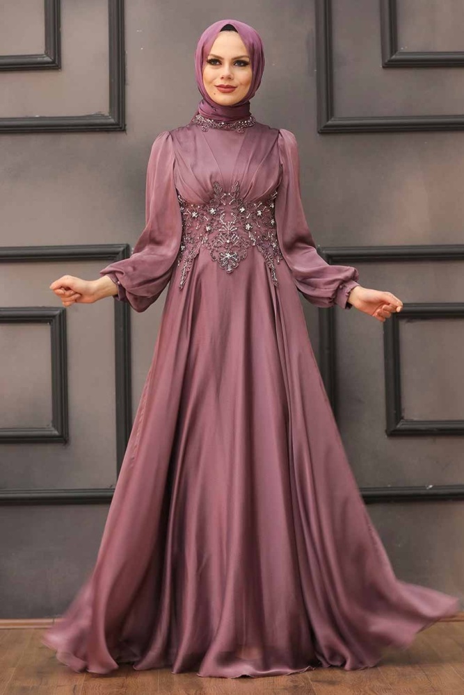 Neva Style - Luxury Dusty Rose Islamic Clothing Evening Dress 22150GK - 2