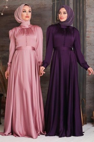 Dusty Rose Hijab Evening Dress 25391GK - Thumbnail