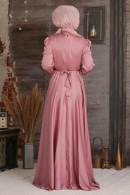 Dusty Rose Hijab Evening Dress 25391GK - Thumbnail