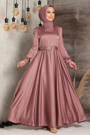 Dusty Rose Hijab Evening Dress 2570GK - Thumbnail