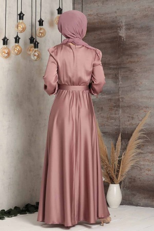 Dusty Rose Hijab Evening Dress 2570GK - Thumbnail