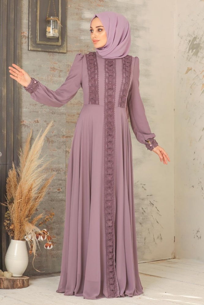 Dusty Rose Hijab Evening Dress 2705GK - 1