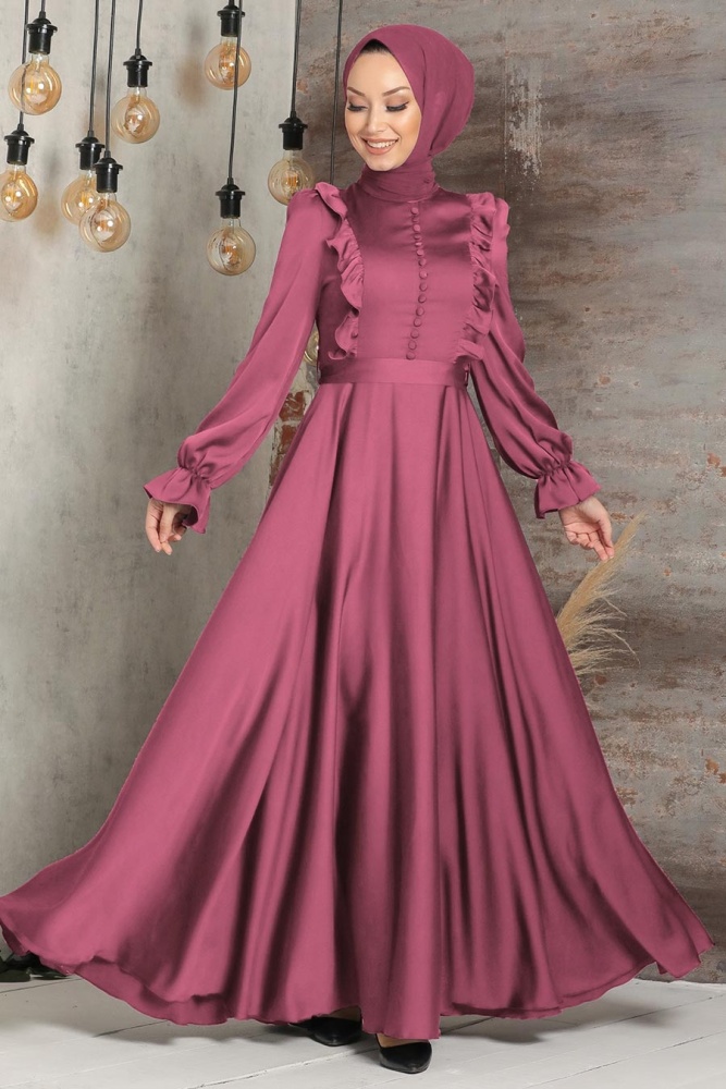 Dusty Rose Hijab Evening Dress 2752GK - 1