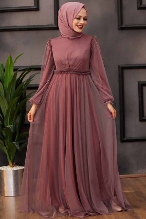 Dusty Rose Hijab Evening Dress 29210GK - 3