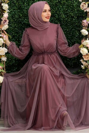 Dusty Rose Hijab Evening Dress 29210GK - 2