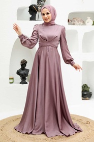 Neva Style - Satin Dusty Rose Modest Islamic Clothing Wedding Dress 3064GK - Thumbnail